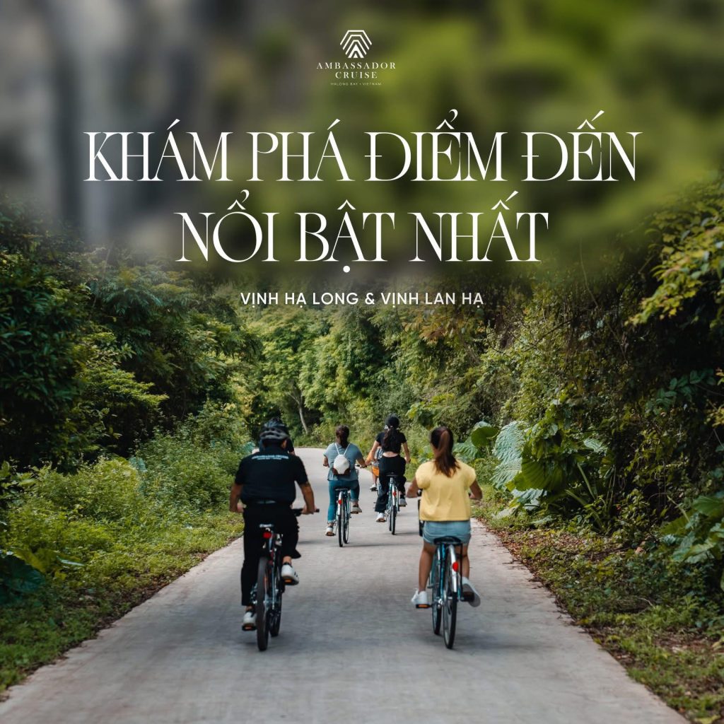 Có thể là hình ảnh về 4 người và văn bản cho biết 'MBASSADOR AMEASAPOR ADOR MBASS CRUISE KHÁM PHÁ DIỀM ĐẾN NÔI BẬT NHẤT VỊNH HA LONG & VỊNH LAN HẠ'